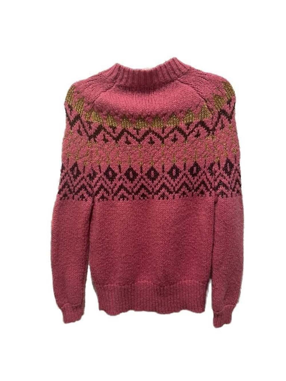 Day Birger et Mikkelsen Pink Wool Blend Fair Isle Metallic Sweater XS Cottagecor